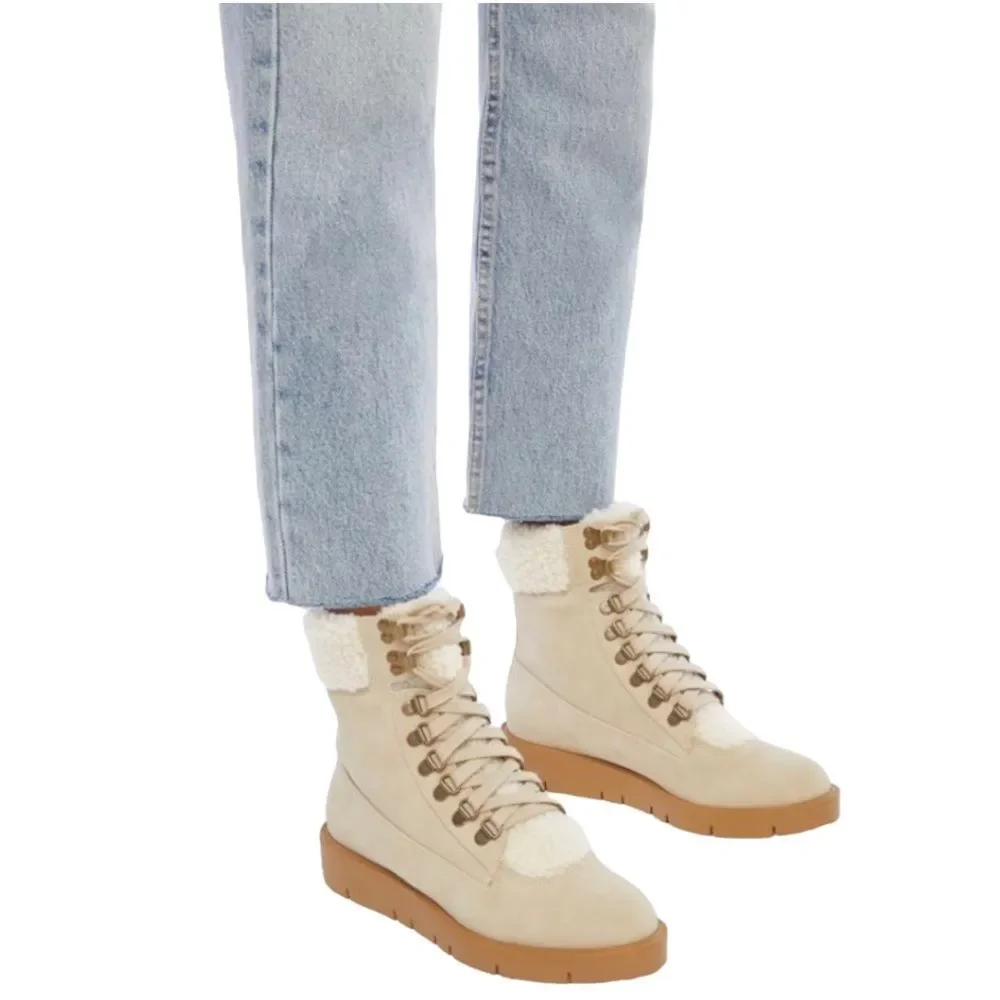 🔴 Just Fab Cerelia Shearling Cuff Lace Up Boot - Eggshell - Size 11